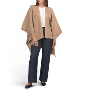 ALL SAINTS Beige Wool Blend Traveling Ribbed Knit Ruana